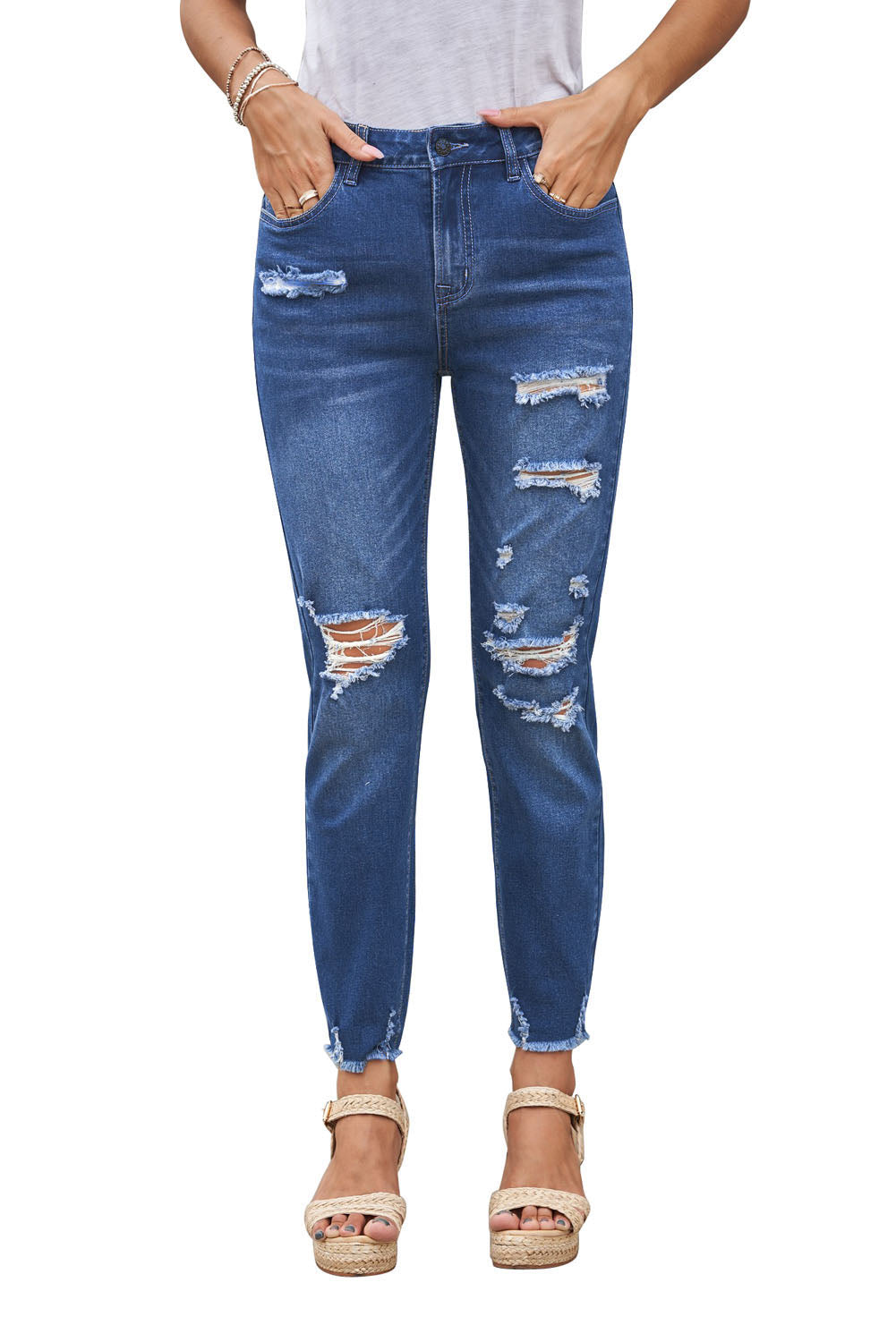 Black Distressed Boyfriend Denim Pants - E-Esther Clothing Store