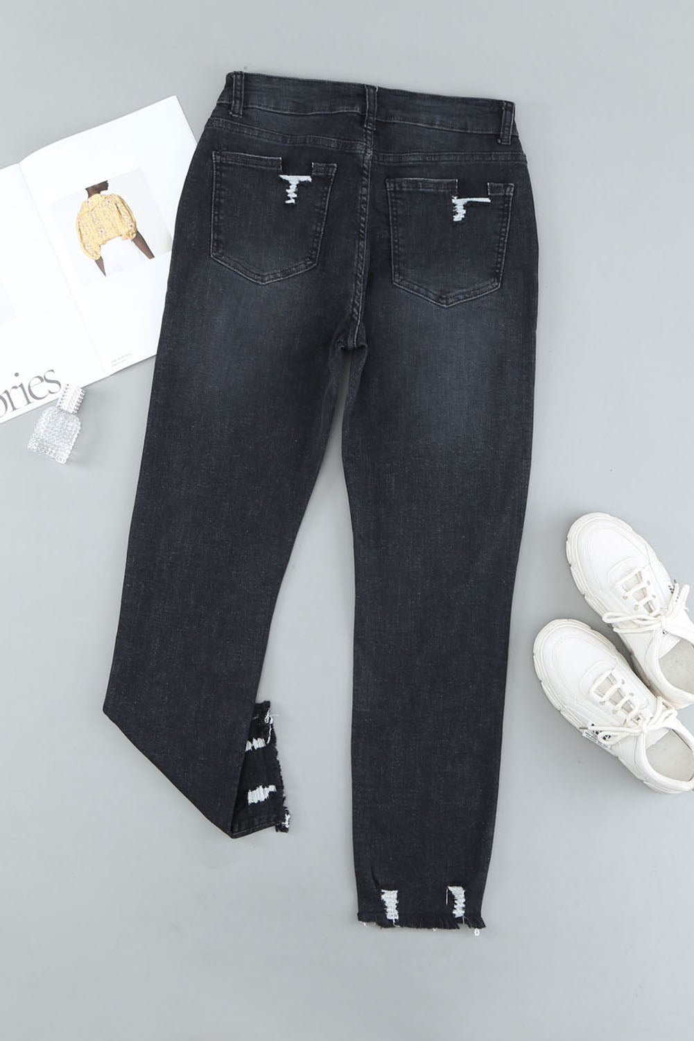 Black Distressed Boyfriend Denim Pants - E-Esther Clothing Store