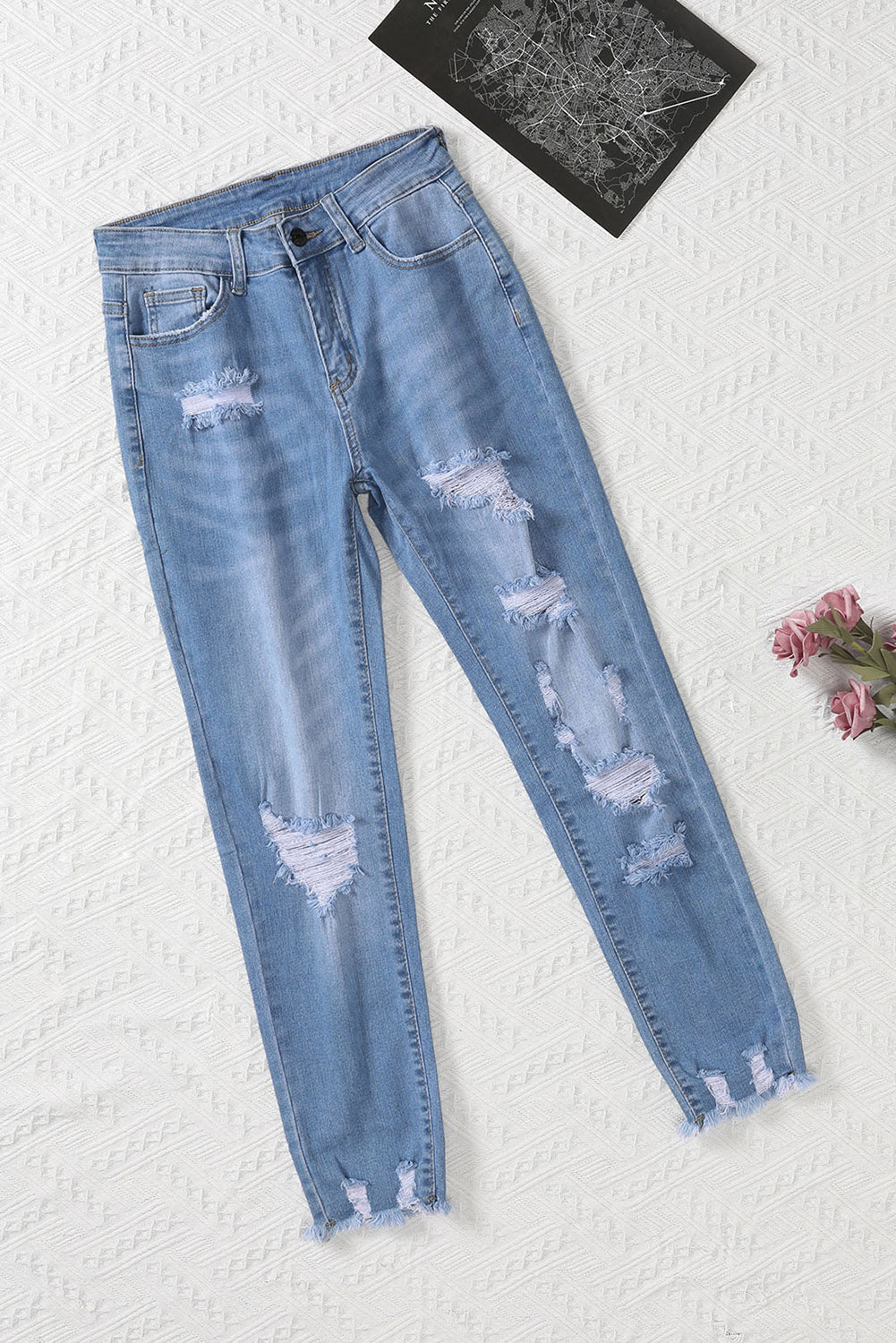 Black Distressed Boyfriend Denim Pants - E-Esther Clothing Store