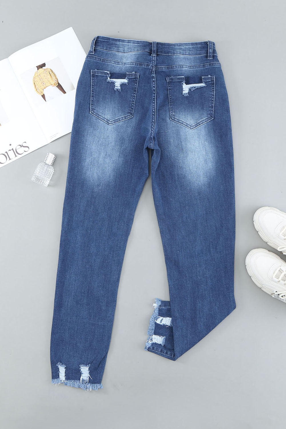 Black Distressed Boyfriend Denim Pants - E-Esther Clothing Store