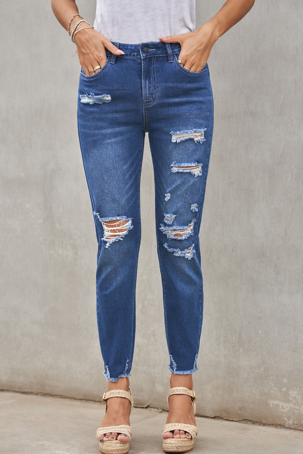Black Distressed Boyfriend Denim Pants - E-Esther Clothing Store