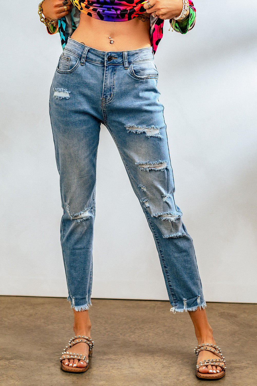 Black Distressed Boyfriend Denim Pants - E-Esther Clothing Store