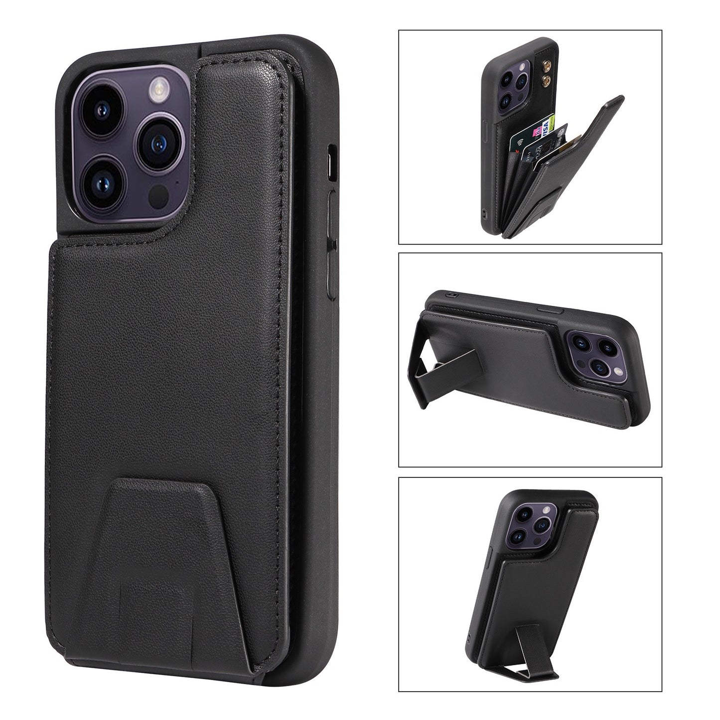 Suitable for Apple 15 phone case 13promax stand phone case adhesive leather anti drop 12 accordion card insertion phone case - E-Esther Clothing Store