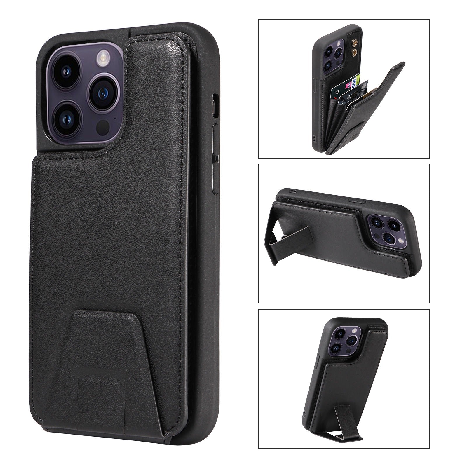 Suitable for Apple 15 phone case 13promax stand phone case adhesive leather anti drop 12 accordion card insertion phone case - E-Esther Clothing Store