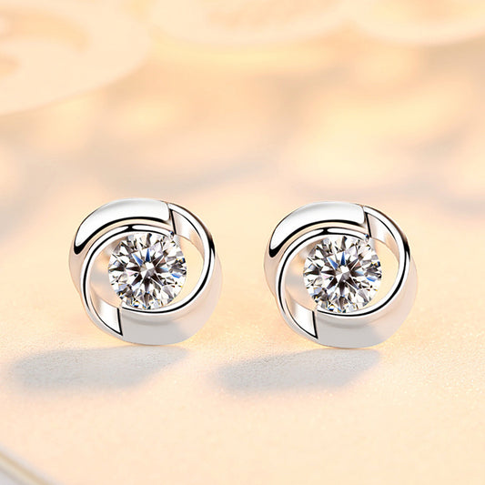 S925 pure silver rose earrings with petal shaped earrings, Korean minimalist women's mini clover rose petal earrings - E-Esther Clothing Store
