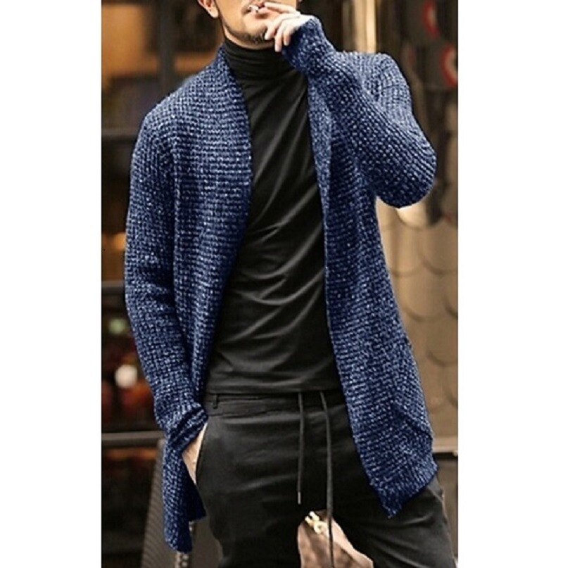 Knitted Cardigan Sweater Men Autumn Mens Long Sweater Jacket Casual Slim Fit Trench Knitwear Sweaters Streetwear Tops Gray - E-Esther Clothing Store