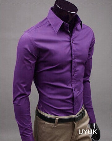 Men Shirt Long Sleeve Fashion Mens Casual Shirts Cotton Solid Color Business Slim Fit Social Camisas Masculina - E-Esther Clothing Store