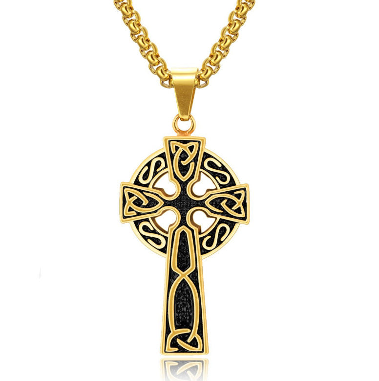 Spiral Cross Pearl Chain Necklace Titanium Steel Retro Pendant - E-Esther Clothing Store