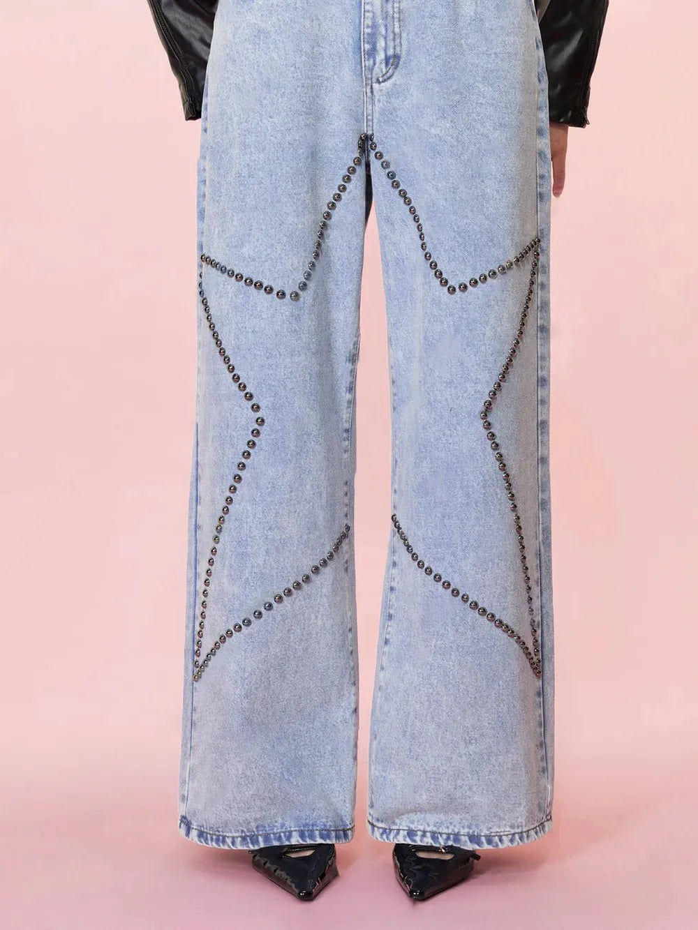 Loose retro nail bead jeans and pants - E-Esther Clothing Store