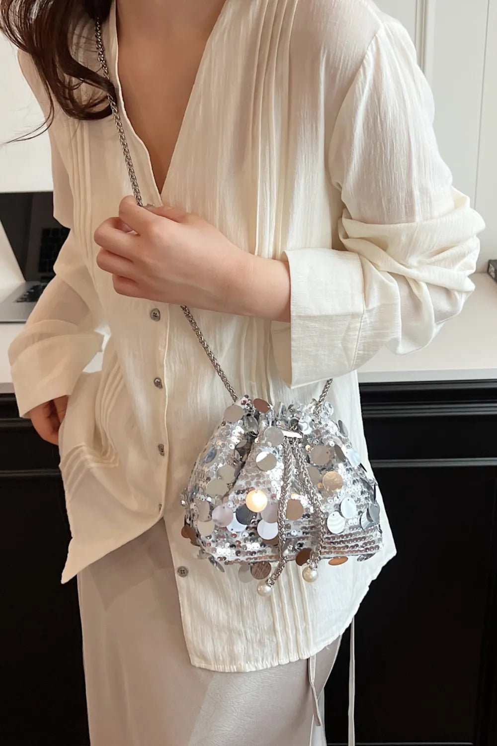 Drawstring Sequin Crossbody Bag - E-Esther Clothing Store