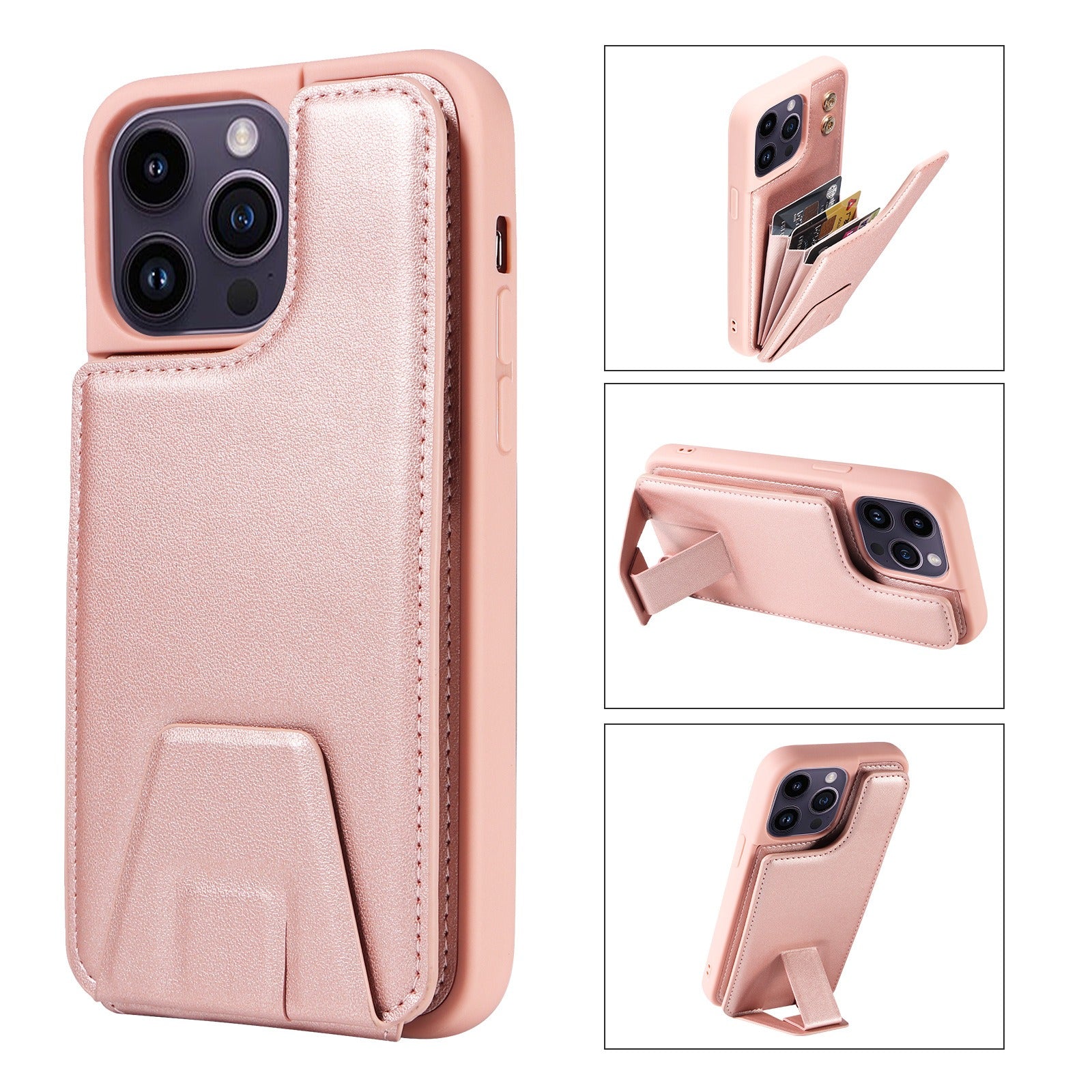 Suitable for Apple 15 phone case 13promax stand phone case adhesive leather anti drop 12 accordion card insertion phone case - E-Esther Clothing Store