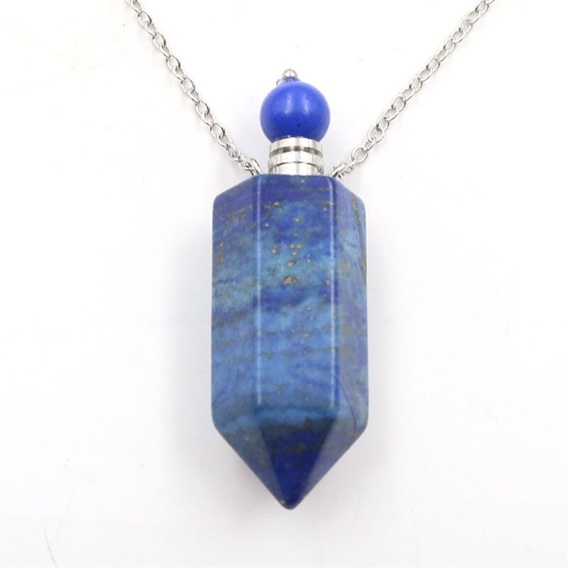 Natural Crystal Hexagonal Perfume Bottle Pendant Necklace Fluorite Pendant Essential Oil Jar Chain Necklace - E-Esther Clothing Store