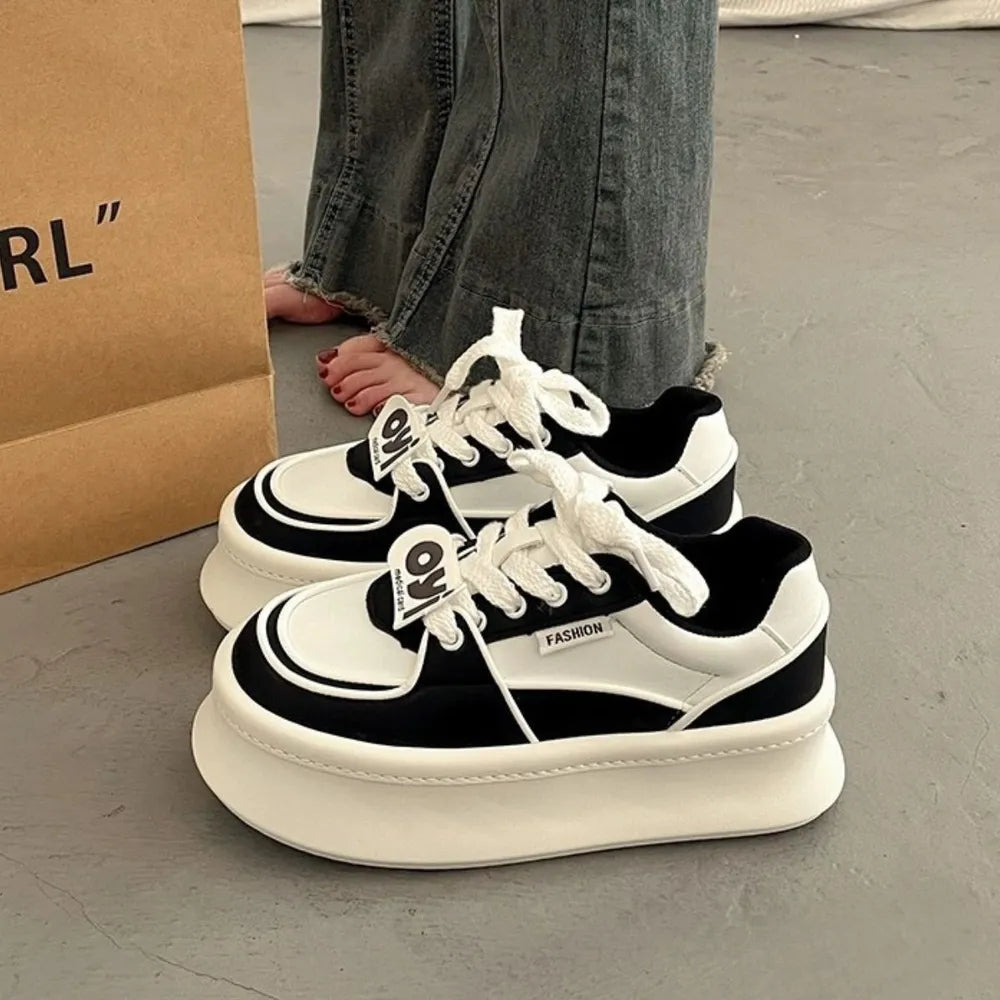 Lace Up Round Toe Platform Sneakers - E-Esther Clothing Store