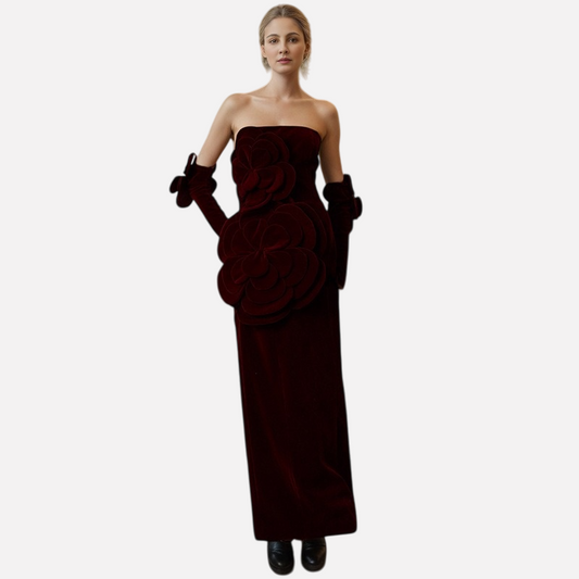 European and American socialite style slim fit and slimming strapless skirt temperament floral long dress for women - E-Esther Clothing Store