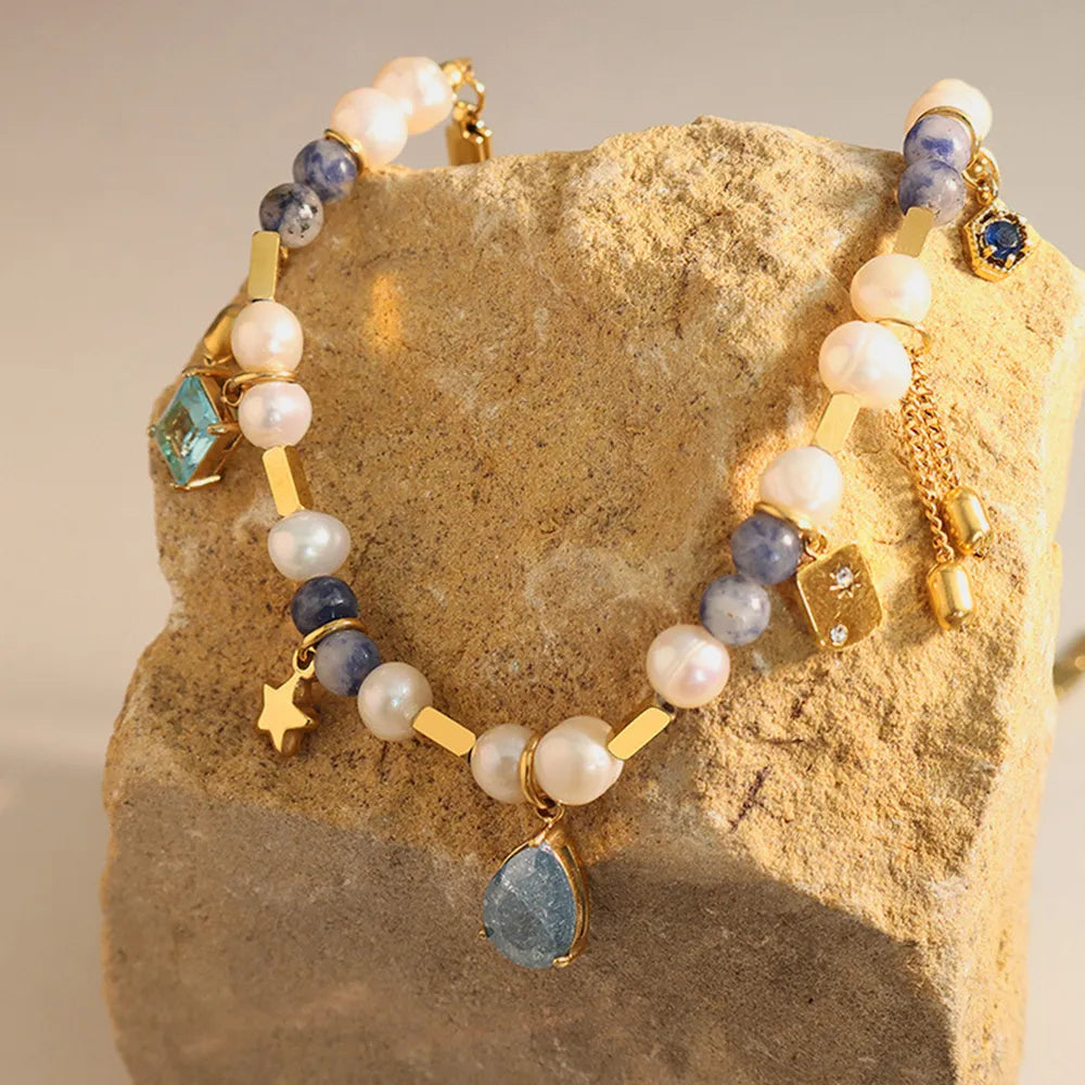 Natural stone freshwater pearl necklace necklace collarbone chain for girls - E-Esther Clothing Store