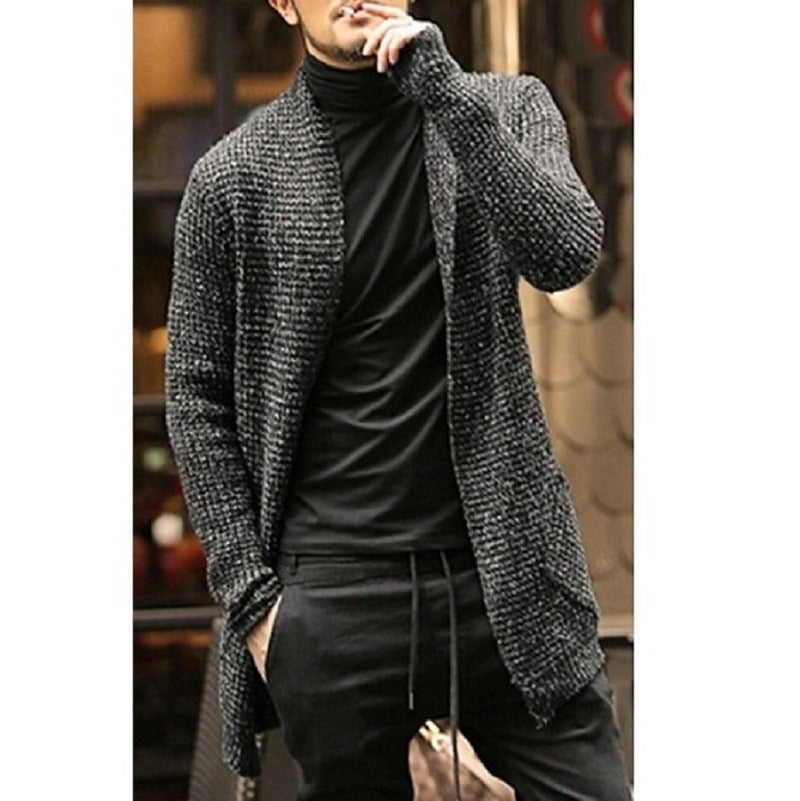 Knitted Cardigan Sweater Men Autumn Mens Long Sweater Jacket Casual Slim Fit Trench Knitwear Sweaters Streetwear Tops Gray - E-Esther Clothing Store