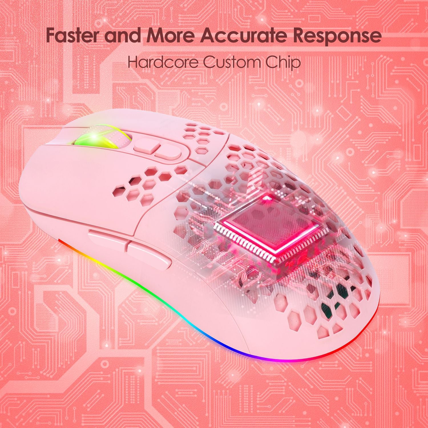 Charging hole the third mock examination Bluetooth wireless mouse lightweight mute cellular RGB light-emitting pink mouse - E-Esther Clothing Store