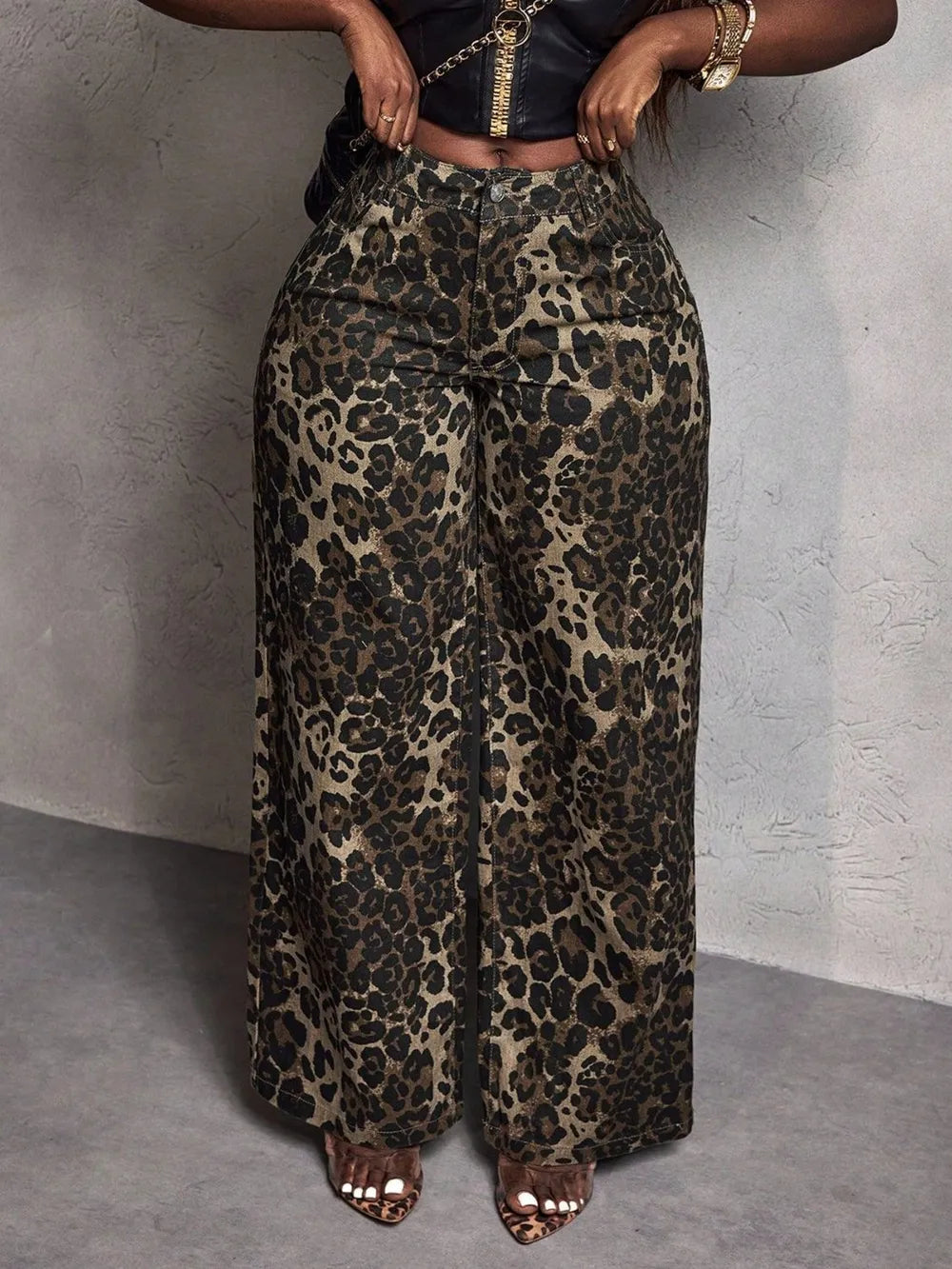 Leopard Wide Leg Jeans - E-Esther Clothing Store