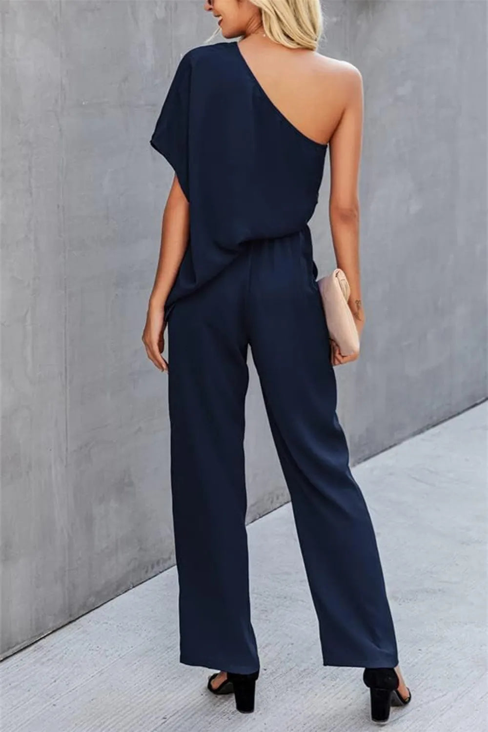 Single Shoulder Short Sleeve Jumpsuit - E-Esther Clothing Store