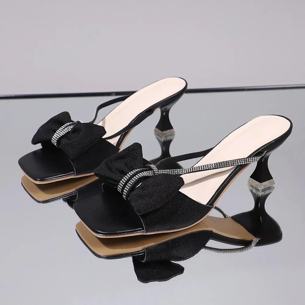 Bow Rhinestone Open-Toe Sandals - E-Esther Clothing Store