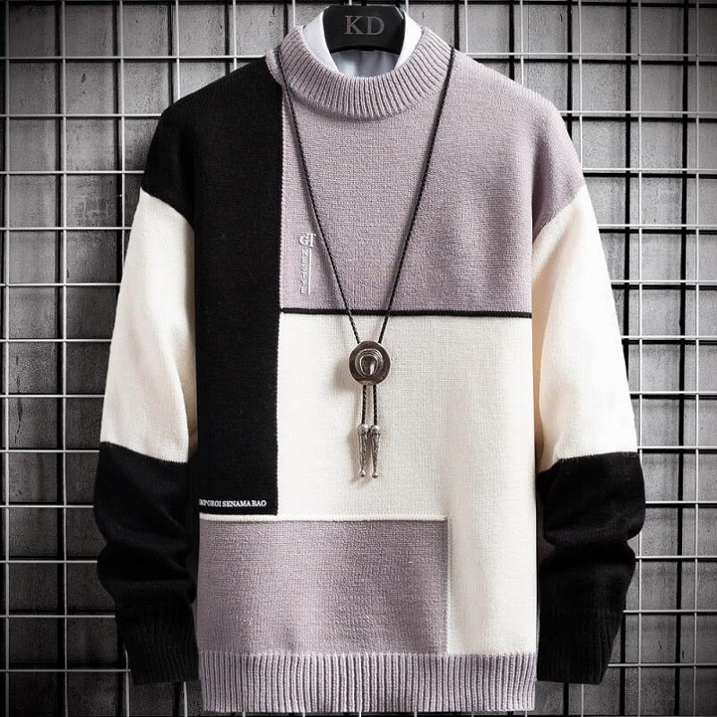 Patchwork Warm Sweater Men Turtleneck Mens