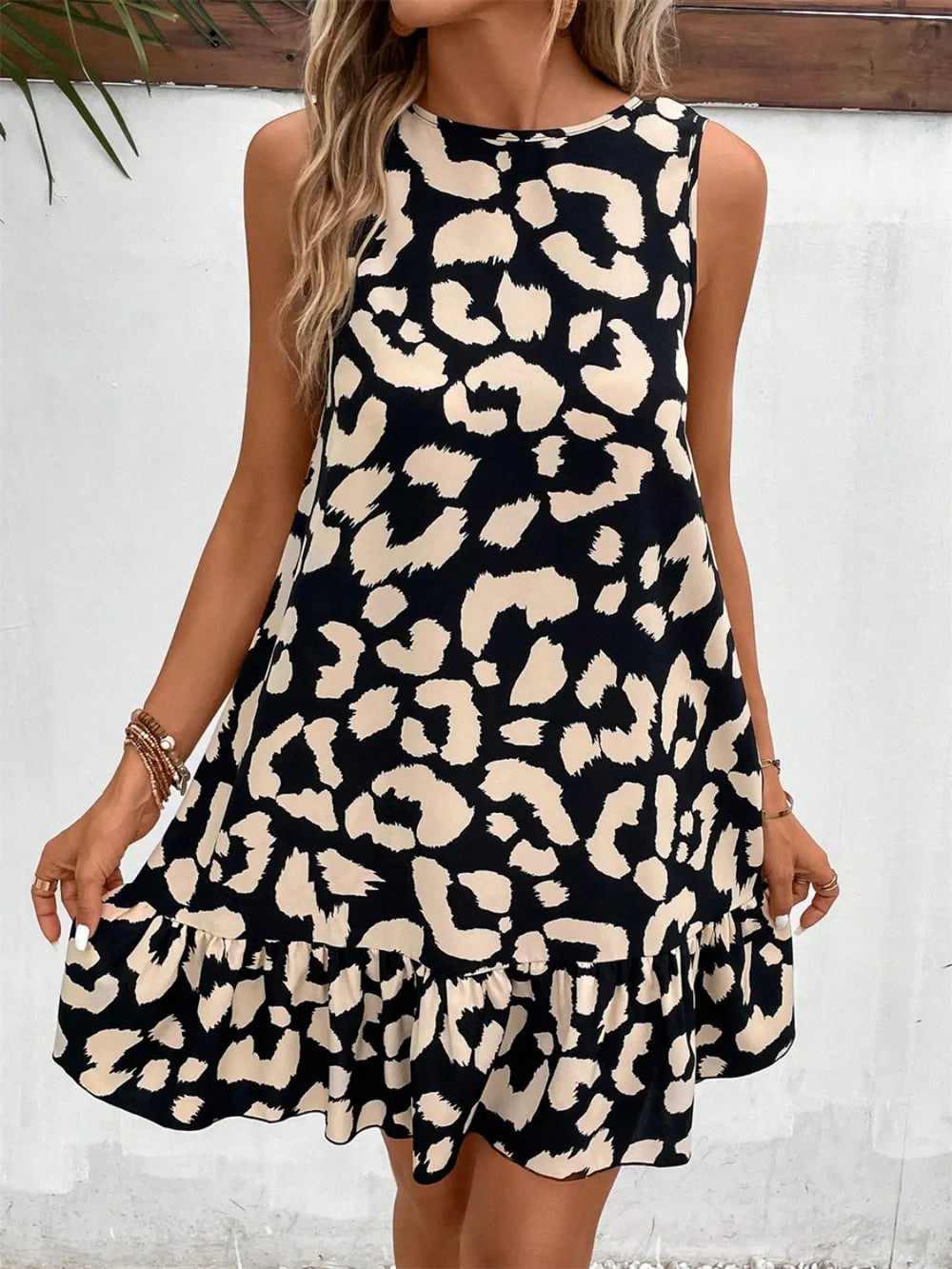 Lotus leaf edge sleeveless fashion strap short skirt high waisted pullover skirt - E-Esther Clothing Store