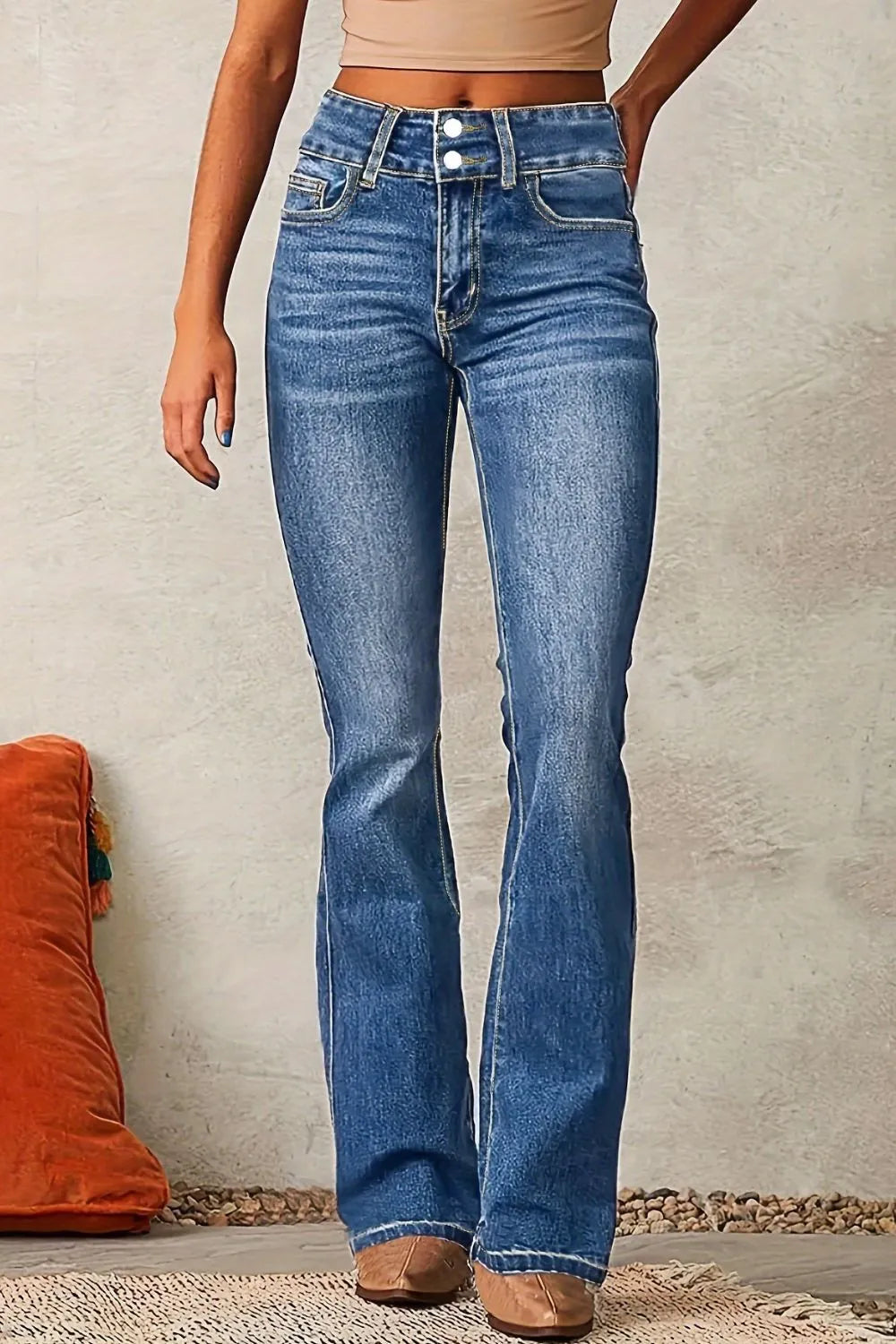 Cat Whisker Washed Bootcut Jeans - E-Esther Clothing Store