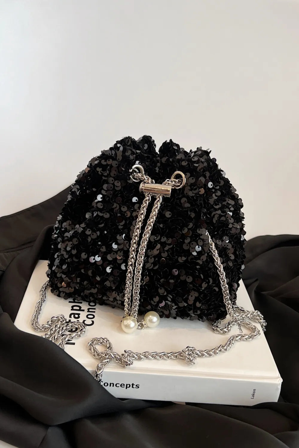 Sequin Chain Drawstring Bucket Bag - E-Esther Clothing Store