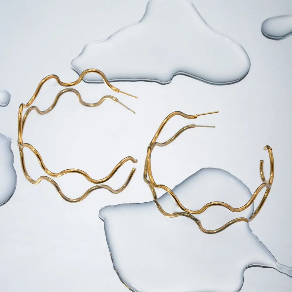 Stainless Steel Wave Shape C-Hoop Earrings - E-Esther Clothing Store