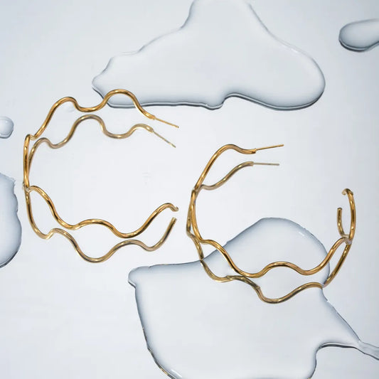 Stainless Steel Wave Shape C-Hoop Earrings - E-Esther Clothing Store