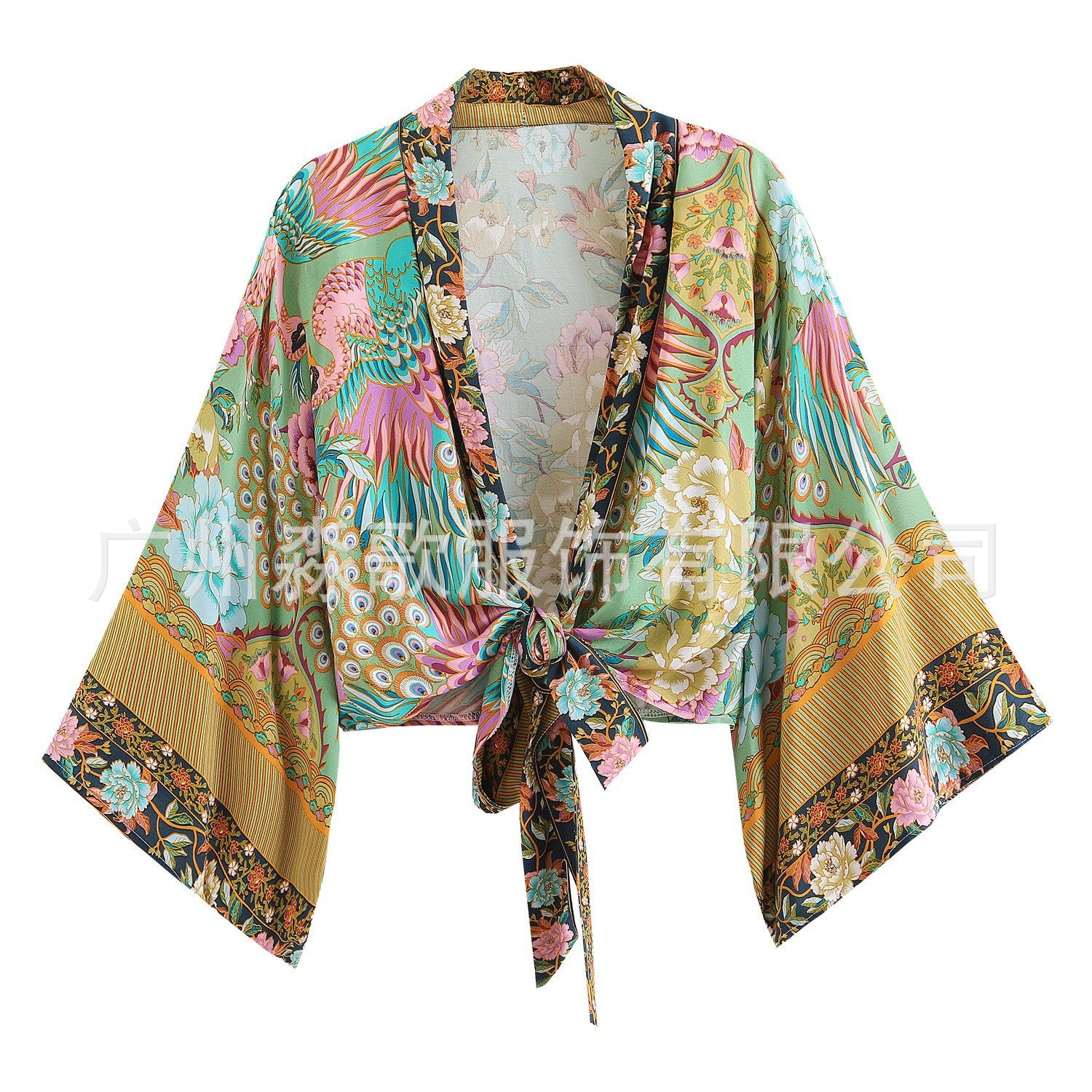 Fashionable printed V-neck batwing sleeve bohemian cover shirt - E-Esther Clothing Store