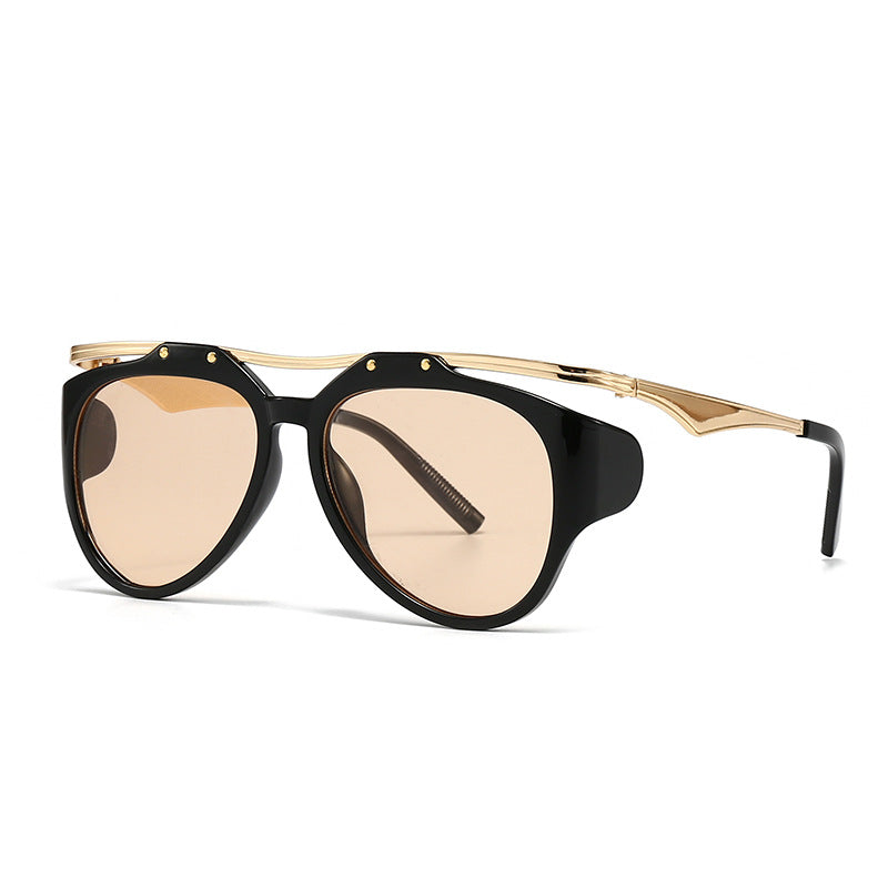 Sunglasses, European and American street photos, Instagram influencers, models, geometric metal frames, sunglasses for women - E-Esther Clothing Store