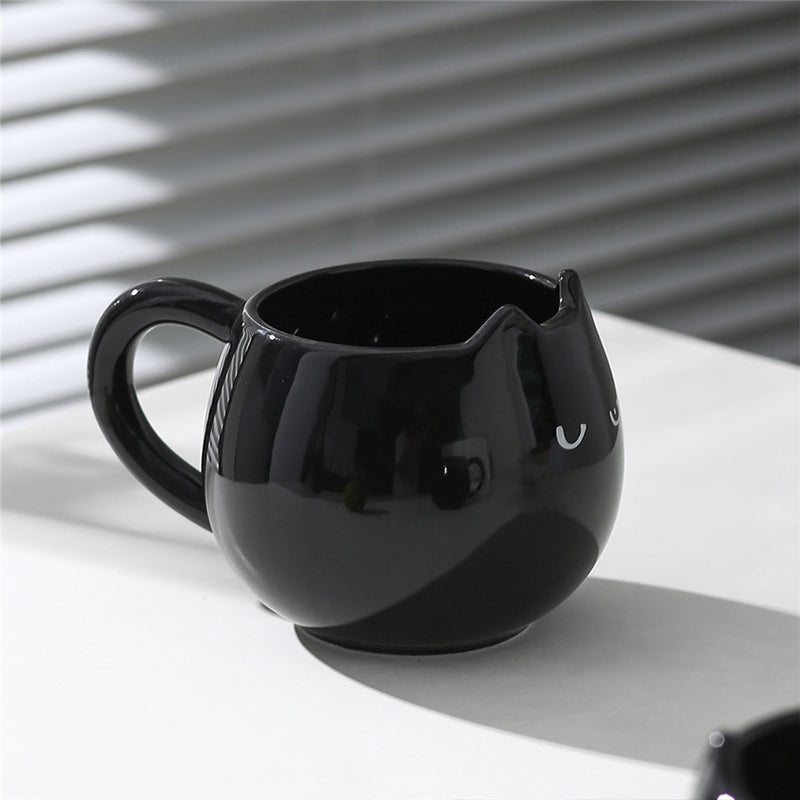 Adorable hand - painted cat - shaped ceramic mug, perfect for coffee or tea. - E-Esther Clothing Store