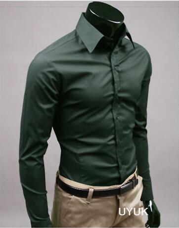 Men Shirt Long Sleeve Fashion Mens Casual Shirts Cotton Solid Color Business Slim Fit Social Camisas Masculina - E-Esther Clothing Store