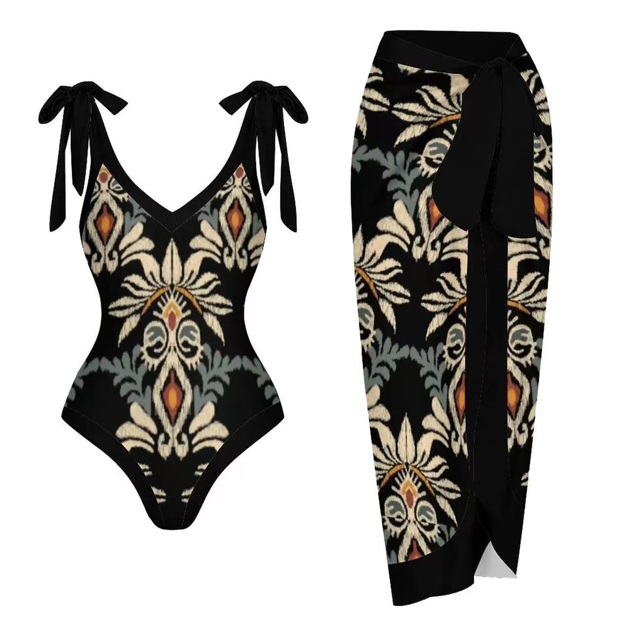 European and American one-piece gauze skirt swimsuit sunscreen swimsuit set - E-Esther Clothing Store