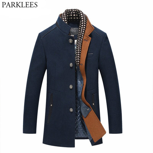 Thicker Mens Trench Coats Winter Long Wool Trench Coat Men Slim Fit Casual Jackets Peacoat Double Collar Woolen Overcoat - E-Esther Clothing Store