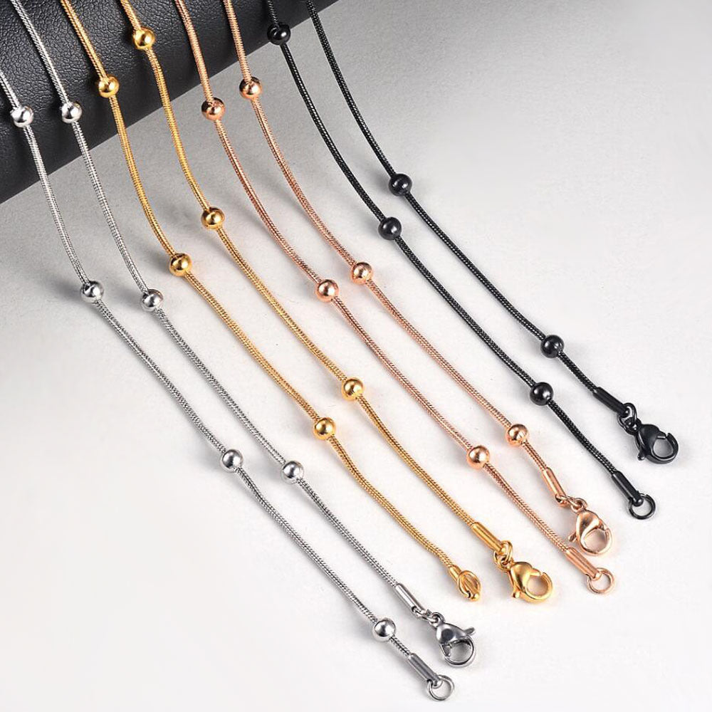 Fashion stainless steel round snake bag bead chain multi-color accessory chain necklace collarbone chain - E-Esther Clothing Store