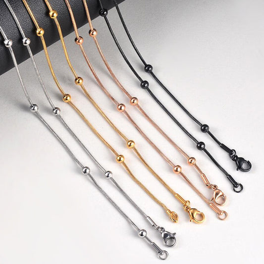 Fashion stainless steel round snake bag bead chain multi-color accessory chain necklace collarbone chain - E-Esther Clothing Store