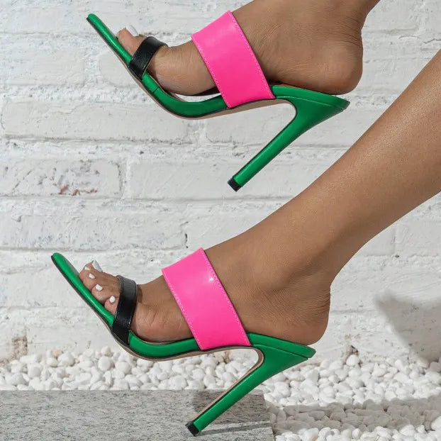 Contrast Open Toe Stiletto Sandals - E-Esther Clothing Store