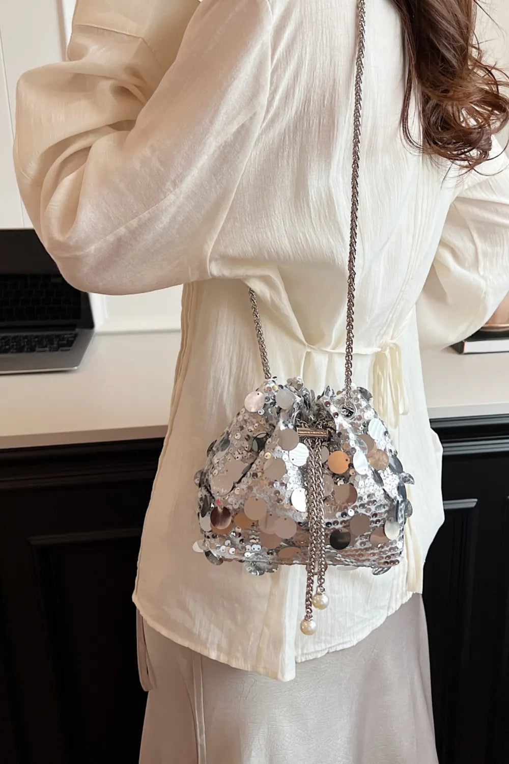 Drawstring Sequin Crossbody Bag - E-Esther Clothing Store