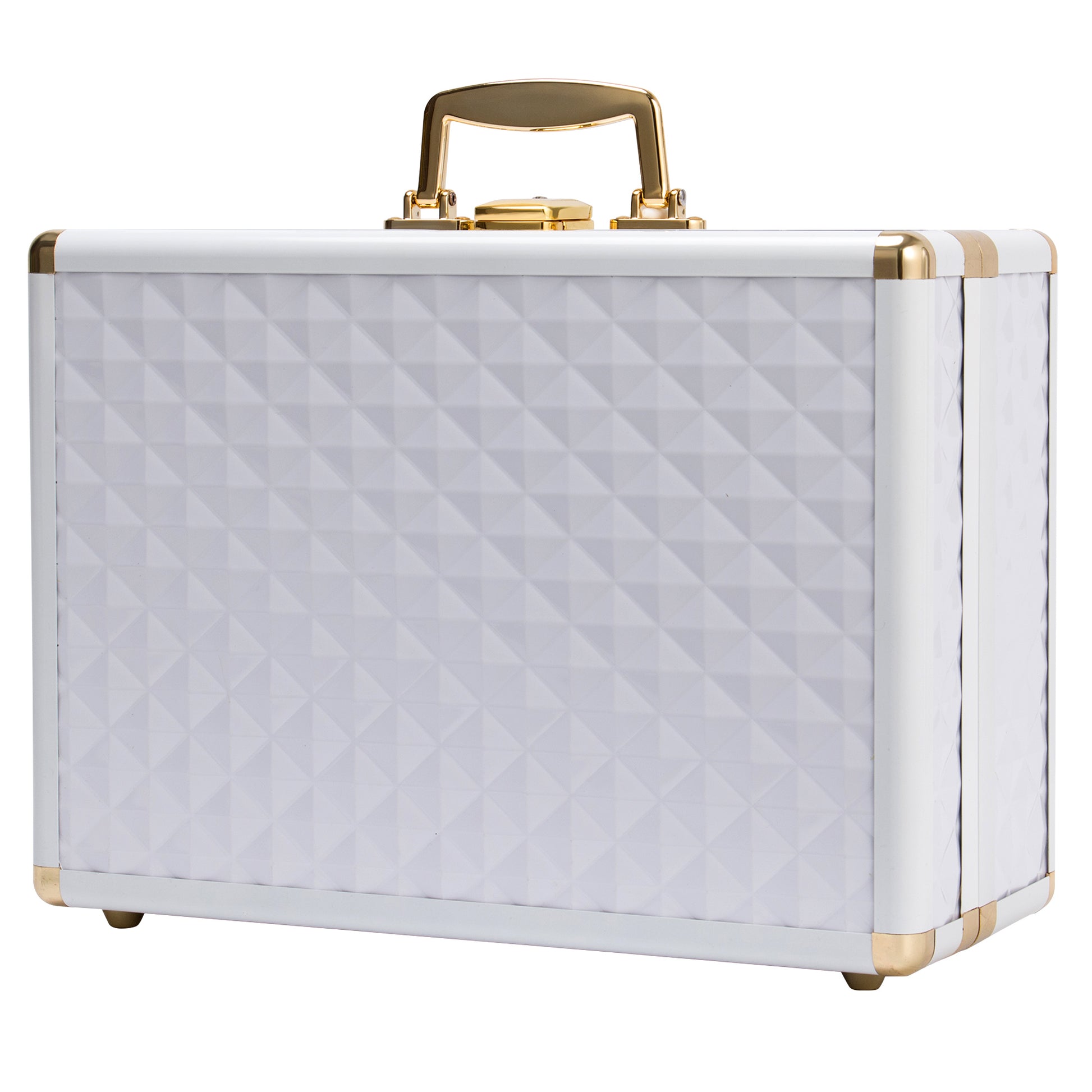 Portable makeup case, travel makeup bag with LED mirror, locked makeup storage box, brush holder, divider, rechargeable, white - E-Esther Clothing Store