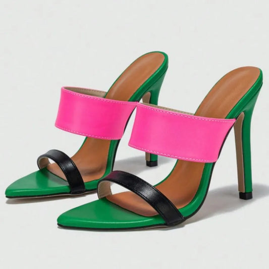 Contrast Open Toe Stiletto Sandals - E-Esther Clothing Store
