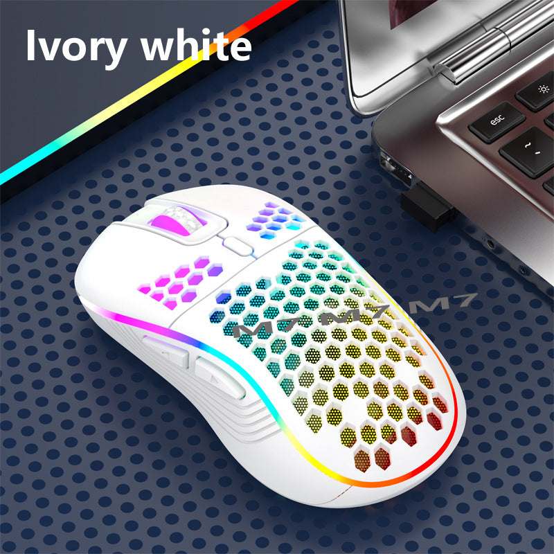 2.4G Wireless Cave Mouse Lightweight Gaming Mouse with Luminous 7 Color Breathing Light Computer Accessories - E-Esther Clothing Store