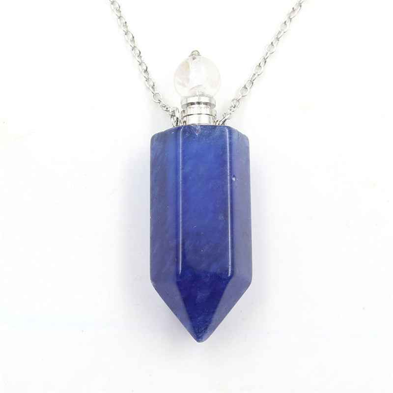 Natural Crystal Hexagonal Perfume Bottle Pendant Necklace Fluorite Pendant Essential Oil Jar Chain Necklace - E-Esther Clothing Store