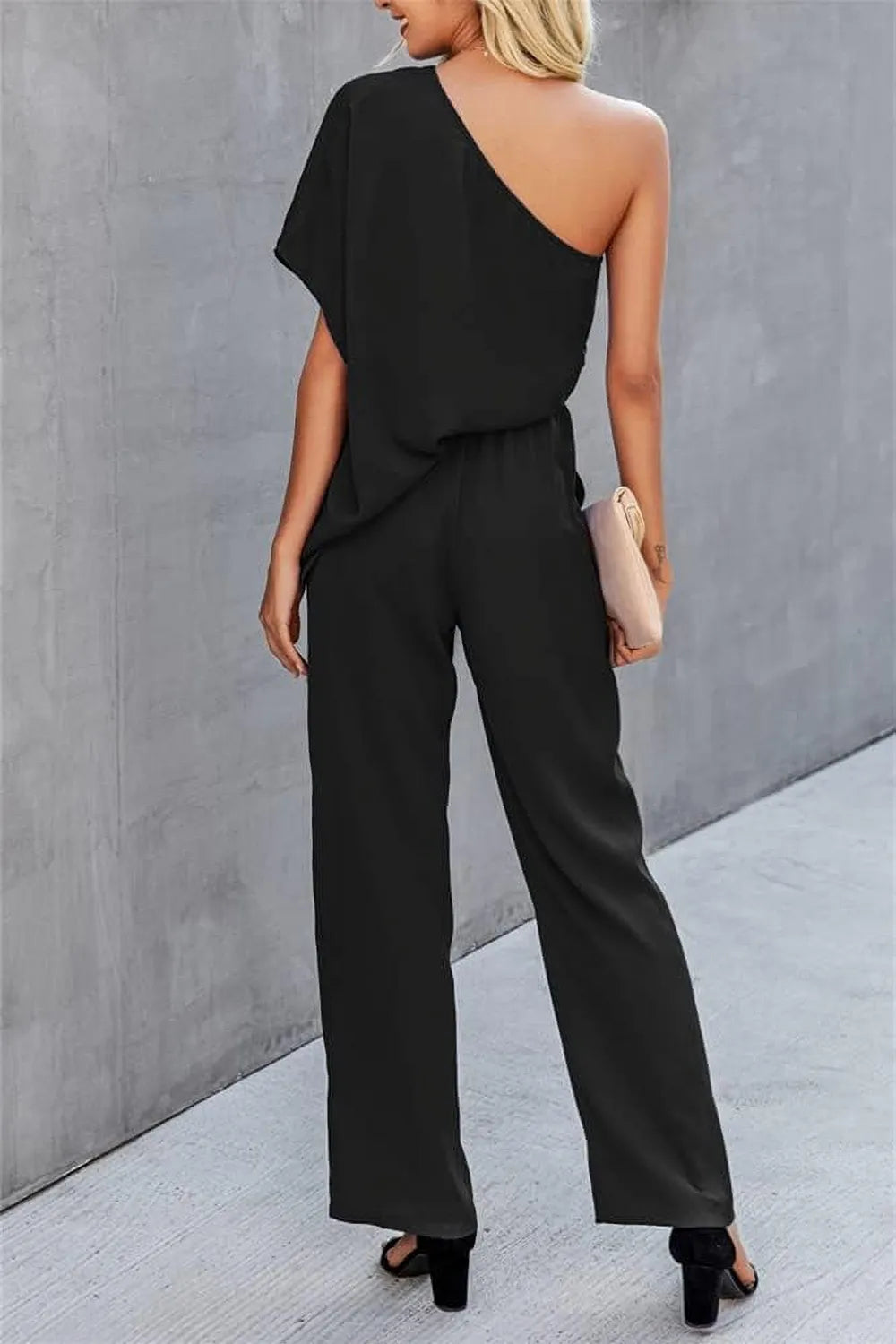 Single Shoulder Short Sleeve Jumpsuit - E-Esther Clothing Store