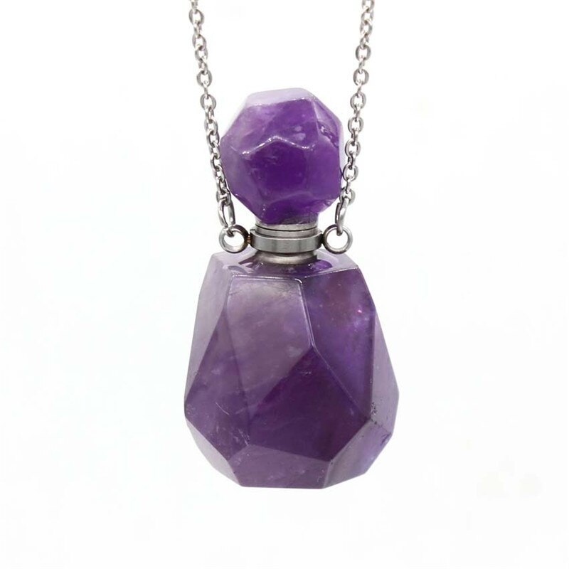 Natural Crystal Hexagonal Perfume Bottle Pendant Necklace Fluorite Pendant Essential Oil Jar Chain Necklace - E-Esther Clothing Store