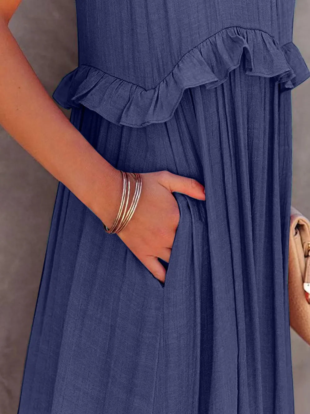 Ruffled Sleeveless Tiered Maxi Dress with Pockets - E-Esther Clothing Store