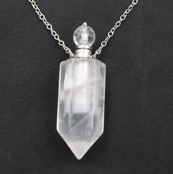 Natural Crystal Hexagonal Perfume Bottle Pendant Necklace Fluorite Pendant Essential Oil Jar Chain Necklace - E-Esther Clothing Store