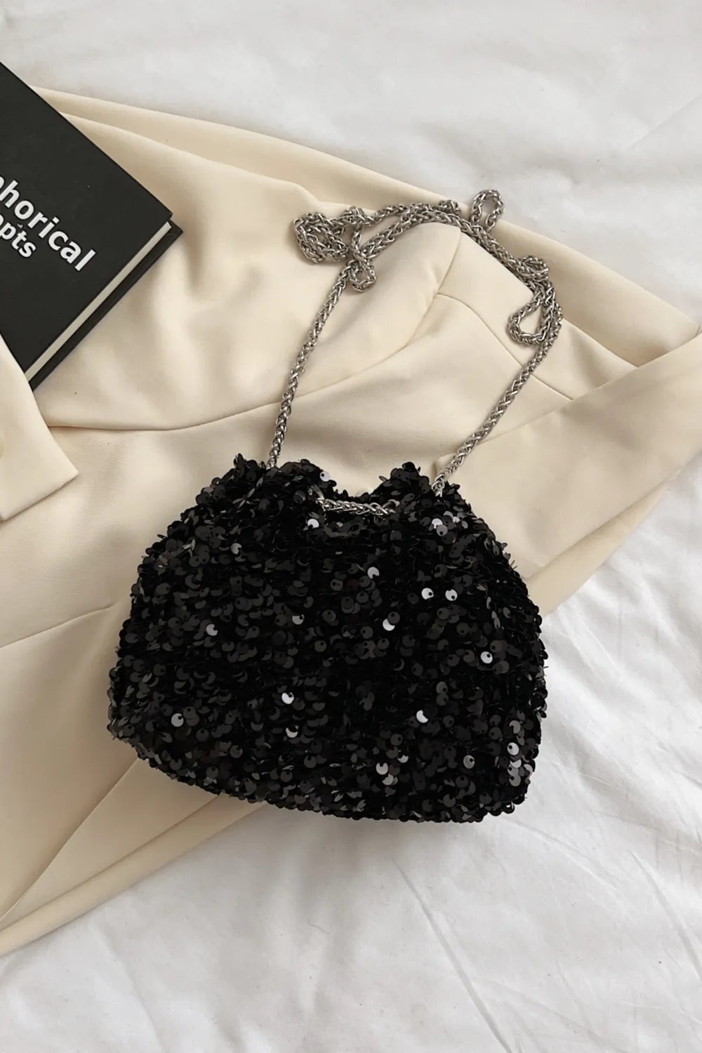 Sequin Chain Drawstring Bucket Bag - E-Esther Clothing Store