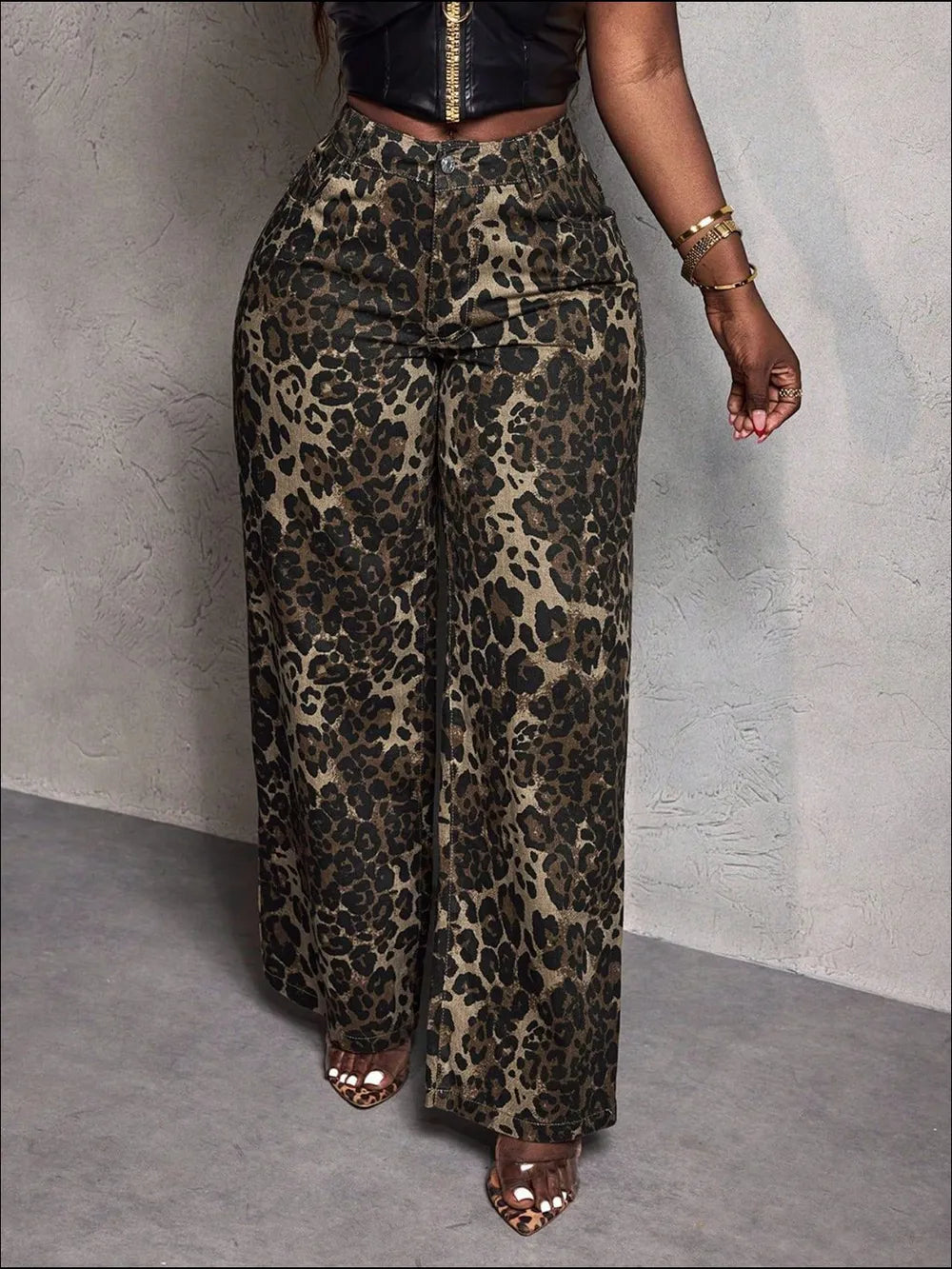 Leopard Wide Leg Jeans - E-Esther Clothing Store
